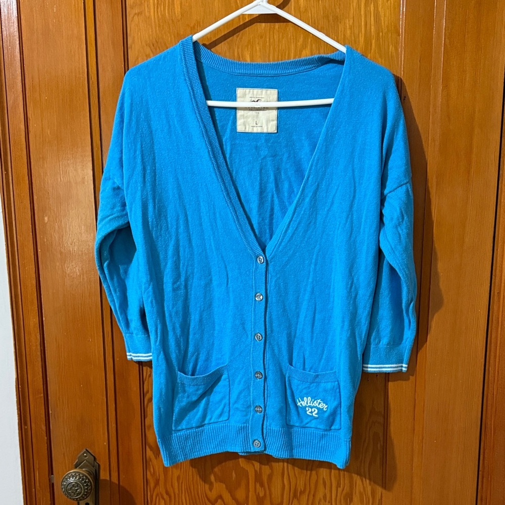 Hollister Bright Blue Cardigan Sweater Sz Large